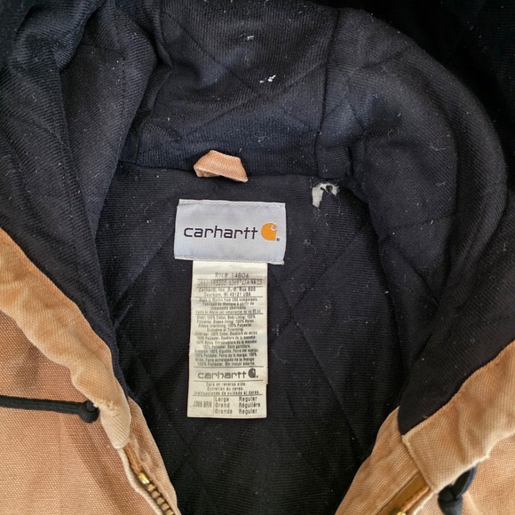 Carhartt Jacket Mens Large Brown J306 BRN Hooded Duck Canvas Distress Chore Coat - Picture 13 of 16